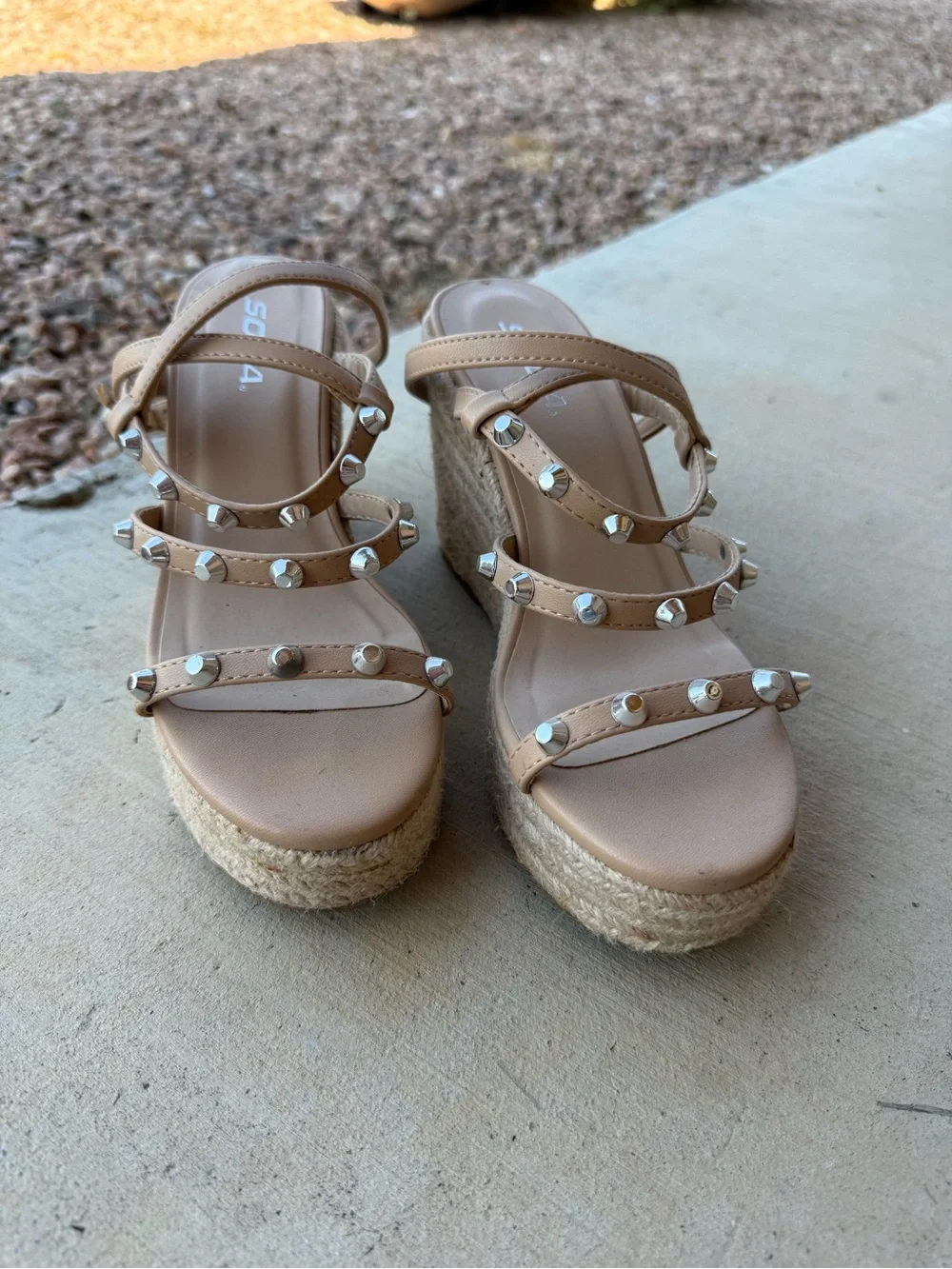 SODA Studded Tan Wedges